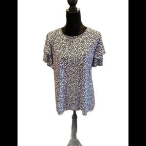 Adrianna Papell Blouse Womans  Plus Size 3X Top Navy & White w/ short sleeves